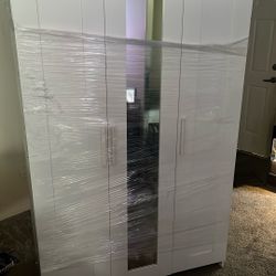 White Wardrobe Closet With Mirros