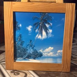 Tropical Beach Decorative Picture with Palm Tree (15x15)