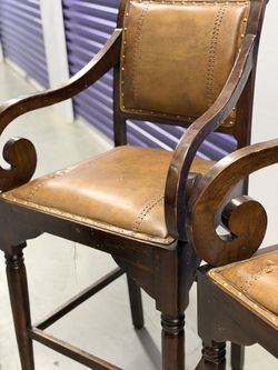 RH like - High Bar Solid Wood And Leather Spanish Style Bar stools