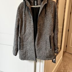 NEW zip up hooded  salt and pepper color jacket