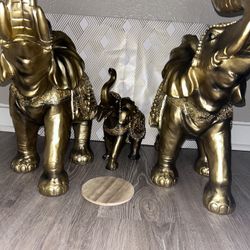 Golden Elephant Statue Family 