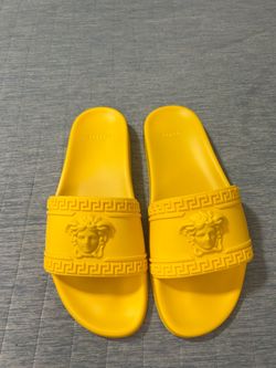 VERSACE Yellow Designer Medusa Pool Slides Palazzo Sandals