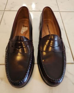 Johnston & Murphy Men's Hayes Penny Loafers in burgundy polished leather.