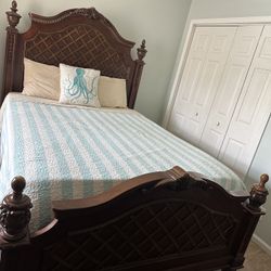 Queen Bed  Cherrywood  Frame , Mattress And Boxspring 