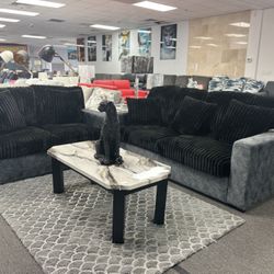Black Plush Fabric Sofa & Loveseat Set (multiple Colors Available) For Sale (new)