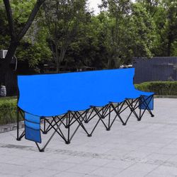 6 Seats Portable Folding Bench For Sports Camping, Blue