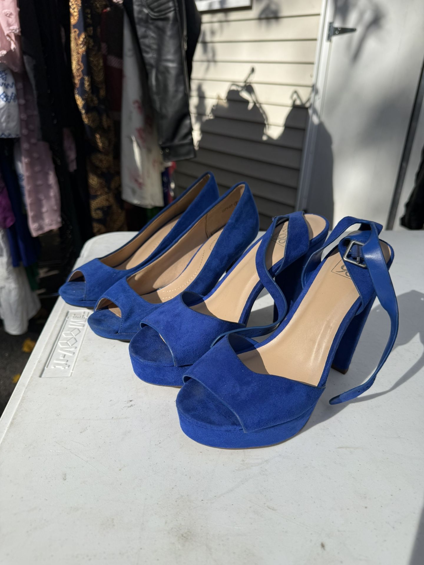 Bundle Blue suede heels in great condition size 8/8