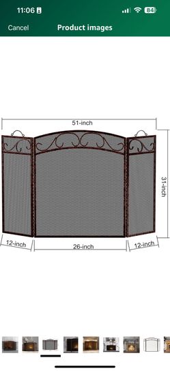 Fire Beauty Fireplace Screen 3 Panel with Handles Wrought Iron 51"(L) x31(H) Spark Guard Cover