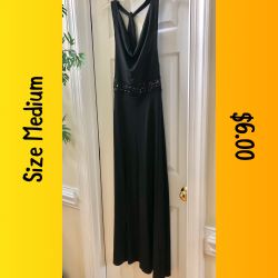 Long Black Dress with Black Jewel Sheer Center, size Medium 