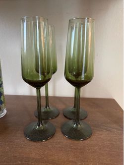 Green Champagne Flute Glasses Set of 4