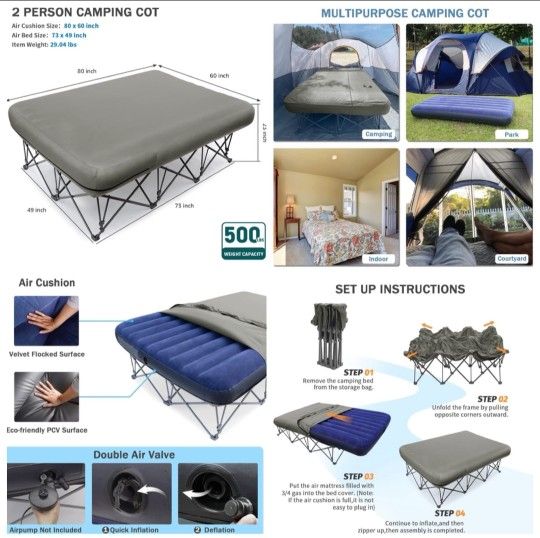 Camping Cot,Camping Cots for Adults,Folding Camping Cot with Inflatable Air Mattress and Carry Bag,for Outdoor Travel Camp Beach Vacation (not Include