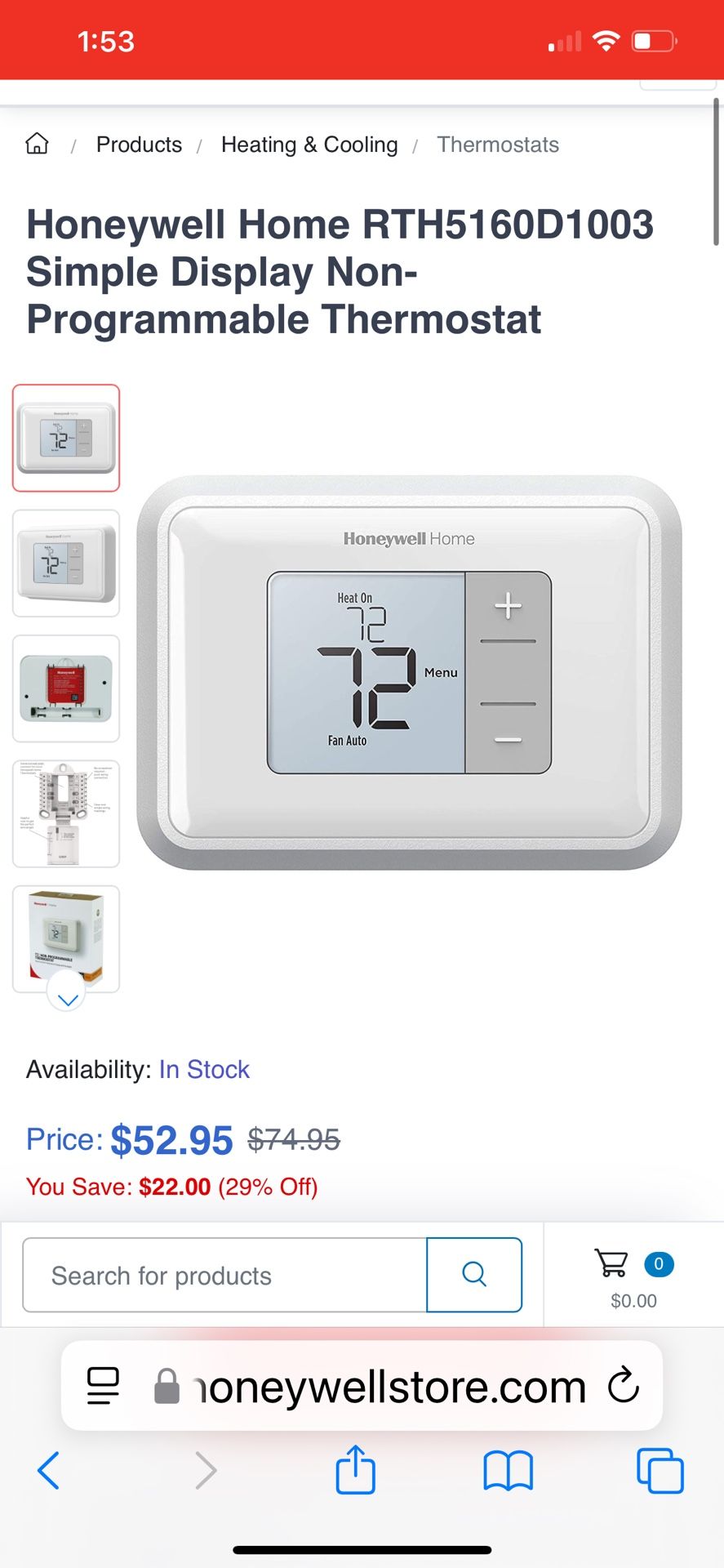 Honeywell RTH5160D T2 Thermostat Non-Programmable White - never opened box