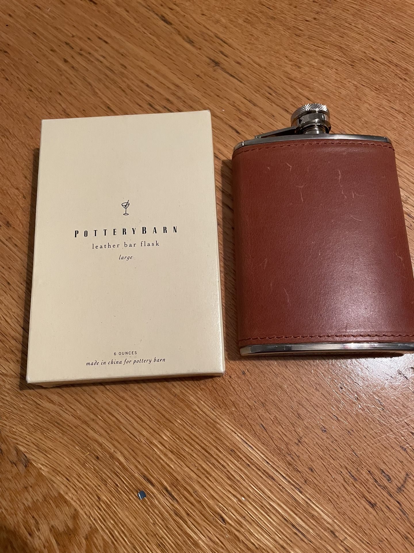 Pottery barn, leather bar flask