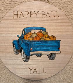 Fall truck with Pumpkins wood art