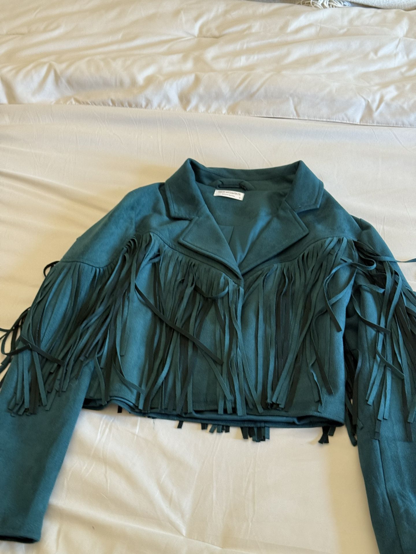 Teal fringe Western Jacket 