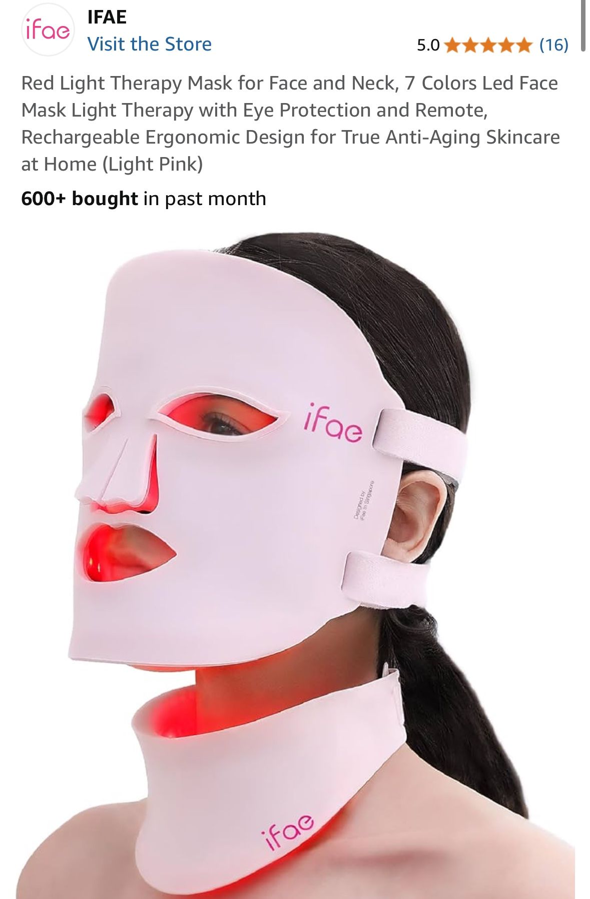 Red Light Therapy Mask for Face and Neck, 7 Colors Led Face Mask Light Therapy with Eye Protection and Remote, Rechargeable Ergonomic Design for True