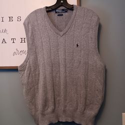 Polo Ralph Lauren Mens Sweater Vest Size XL Gray Pima Cotton Sleeveless V-Neck 