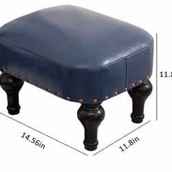 Foot Stool for Living Room Brown Leather Stool Vintage Upholstered Footrest Rubber Wooden Foot Rest Stool Sofa Stool for Foot Rest Blue