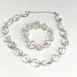 Vintage Crystal Clear Acrylic Lucite Chunky Necklace Bracelet Set