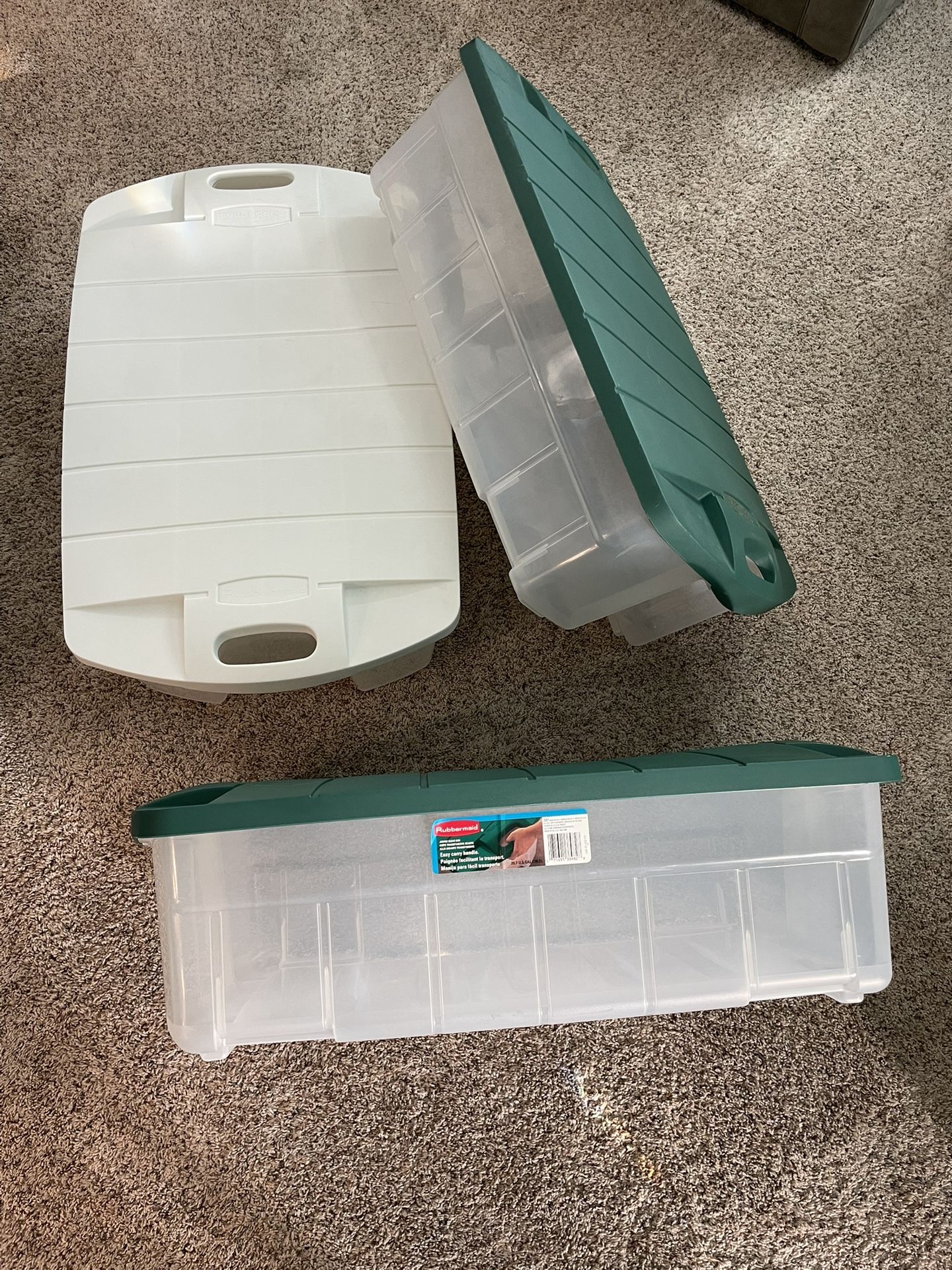 Three (3) Rubbermaid Storage Containers W/Lid  20.7 US GAL 