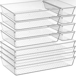 12 Pack Large Clear Plastic Drawer Organizer Trays | MULTI-USE Acrylic Drawer Storage for Kitchen, Bathroom, Makeup, Office, School, Undies | College 