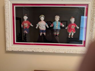 Vintage Framed 3D Chinese Opera Dolls Shadow Box Wall Art