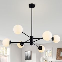 Black Sputnik Chandelier - 6 Glass Globes - New