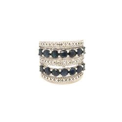 925 Silver Two-Row Sapphires Thick Ring