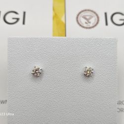 18K Gold IGI Certified Lab Grown Diamond Stud Earrings 1 CTW