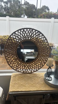 Round Woven Rattan Wall Mirror