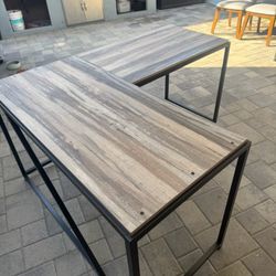 Modern L-Shaped Desk with Wood Grain Finish