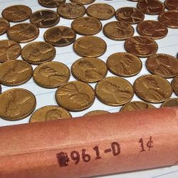 11 ROLLS of 1961-D BRILLIANT Uncirculated Pennies