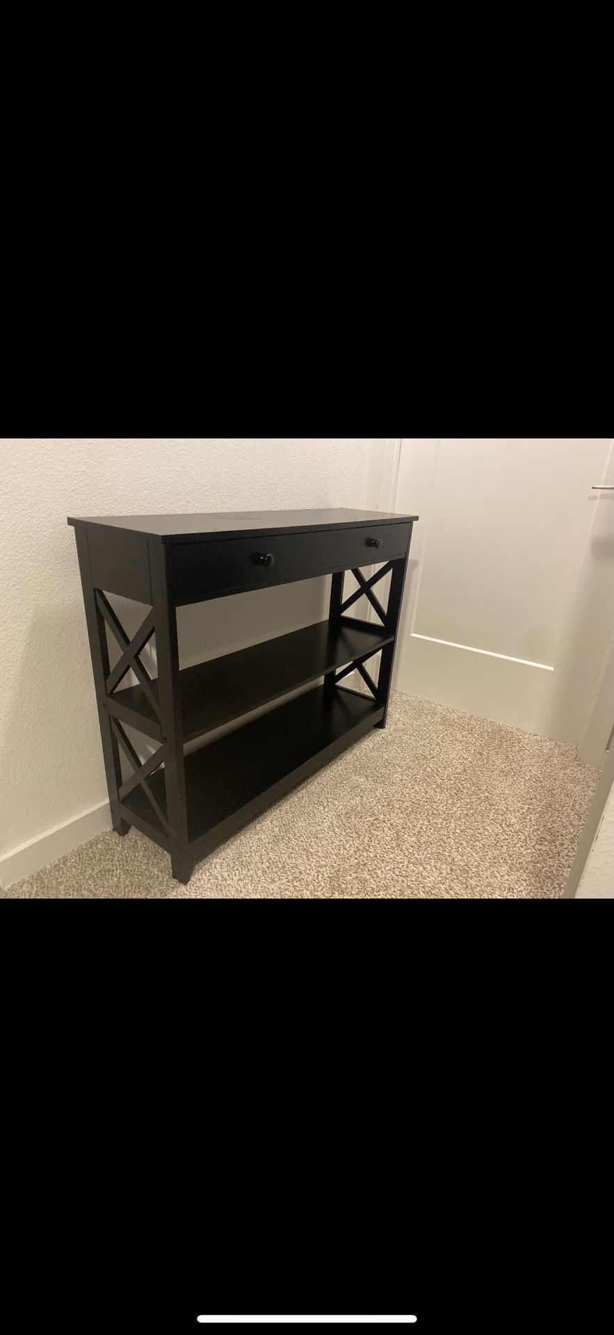 1 Drawer Console Table W/ Shelves (Black)