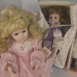 Lot of 5 Knowles Porcelain Dolls Vintage Collectible In Box w Tags Mixed Set