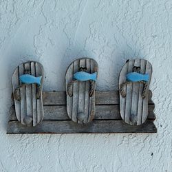 Wood Outdoor Pool Towel Holder—3 holders in the shape of sandals—Cute