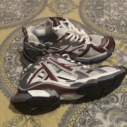 White And Burgundy Balenciaga Runners 