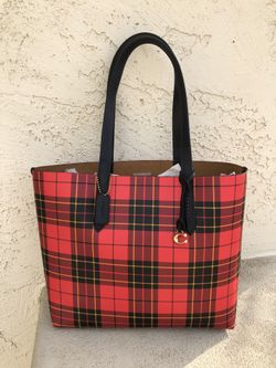 Coach Plaid Print Coated Canvas Tote Bag