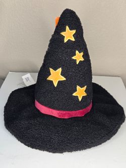 Celebrate Together Halloween Witch Hat Throw Pillow Black Sherpa Celestial Stars