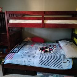 Solid Wood Twin/Full Bunk Bed With Stairs And Storage 