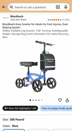 BlessReach Knee Scooter for Adults for Foot Injuries, Dual Braking System