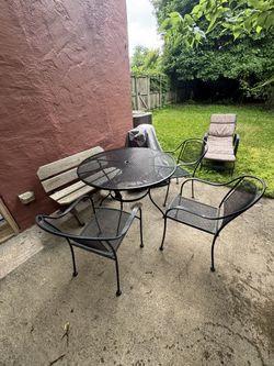 Outdoor Table, 3 Chairs, Wooden Bench