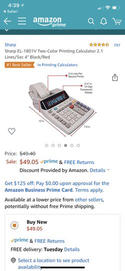 Sharp EL-1801V Two-Color Printing Calculator 2.1 Lines/Sec 4" Black/Reddit