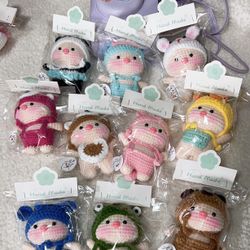 Set of 10 Handmade Crochet Animal Dolls Keychain