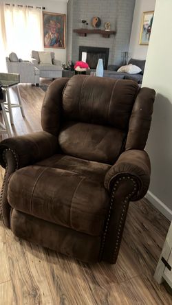 Brown Microfiber Recliner Chair with Nailhead Trim