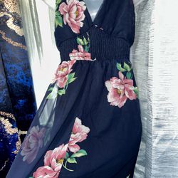 Sienna Sky V-Neck Front & Back ~ Floral Print Long Dress ~ Short Lining - Small
