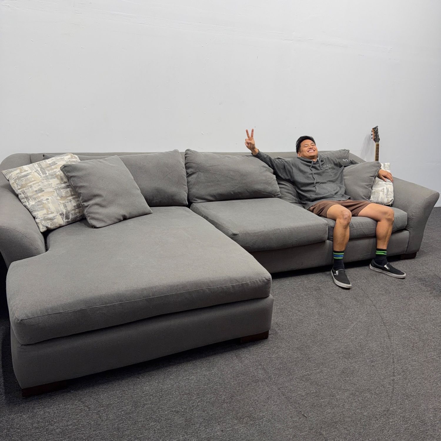 Oversized Gray Sectional Sofa with Giant Chaise - Can Deliver