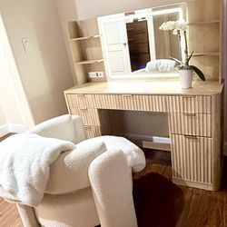 2026 Modern Vanity Desk with LED Mirror + Storage (Includes Chair)