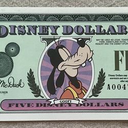 1998 Disney Dollar $5.00 Bill Goofy 