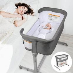 KoolerThings 3 in 1 Baby Bassinet, Bedside Sleeper, & Playpen, Easy Folding Portable Crib (Grey)