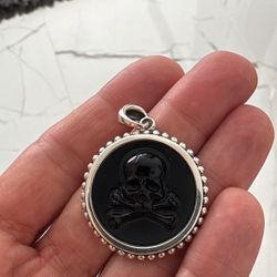 NEW LAGOS SKULL & CROSSBONES PENDANTS.  LARGE SKULL  $275 FIRM. SMALL SKULL $150 FIRM. Black agate & sterling silver.  